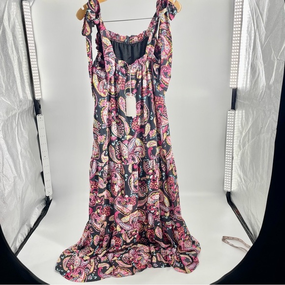 NWT Emily Wonder Black Paisley Ruffle Dress Preppy Maxi‎ Boxy Boho Small - Picture 6 of 14